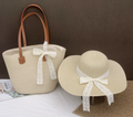 Straw wide-brimmed hat and handbag set