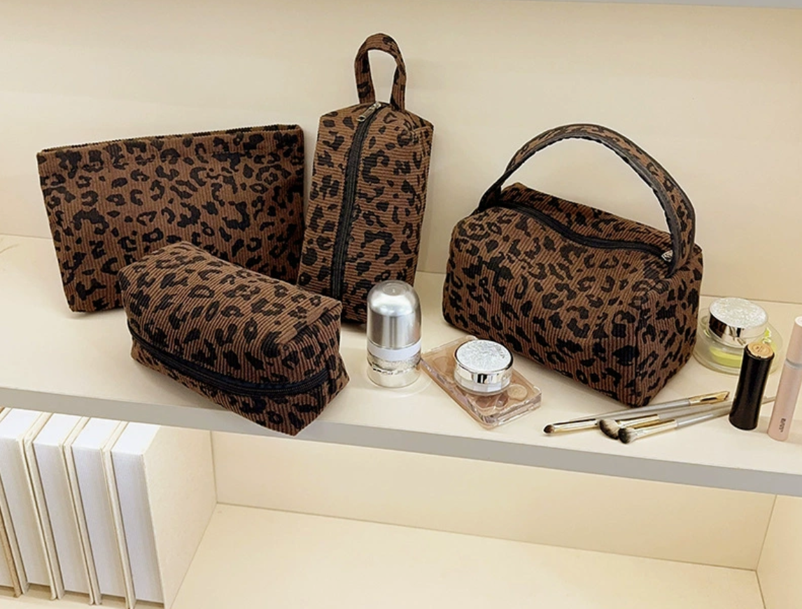 Large-capacity leopard print cosmetic bag set (3 pieces), travel organizer, handbag, toiletry bag
